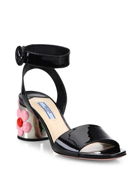 prada flowers block heel patent shoes|prada shoes.